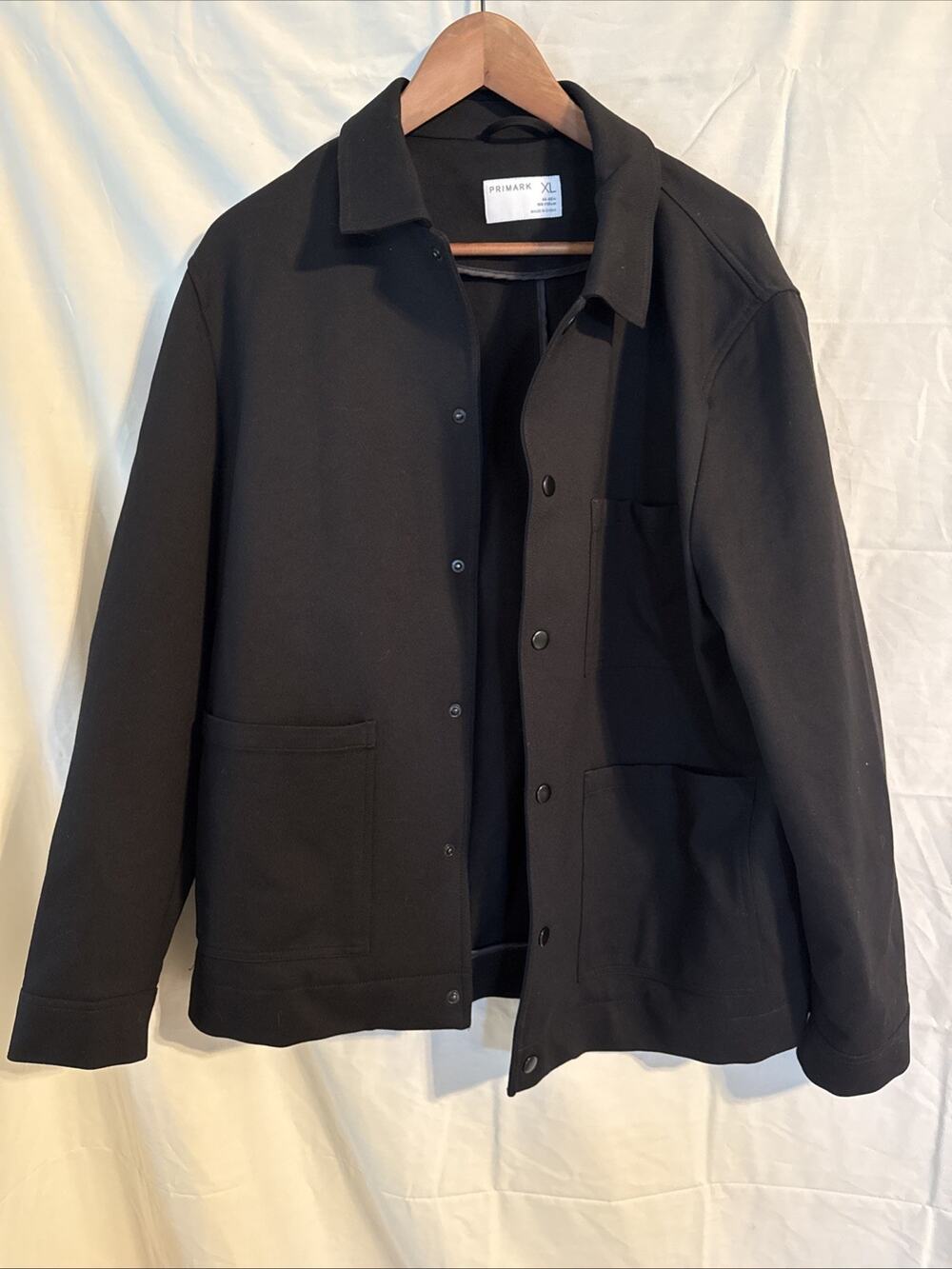 Primark Men XL Button Up Short Jacket Black Soft Casual